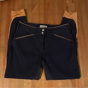 Navy blue Dover Saddlery Wellesley breeches w/orange piping size 28